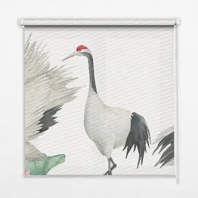 Fensterrollo mit dem Motiv Kraniche in den Lilien