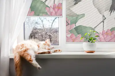Fensterrollo mit dem Motiv Kraniche in den Lilien