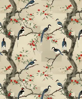 Rollo Fenster mit Motiv von Vögeln auf einem Baum