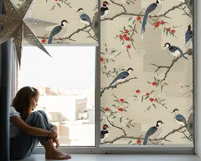 Rollo Fenster mit Motiv von Vögeln auf einem Baum