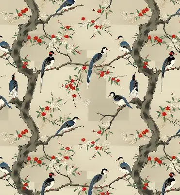 Rollo Fenster mit Motiv von Vögeln auf einem Baum