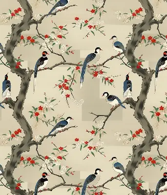 Rollo Fenster mit Motiv von Vögeln auf einem Baum