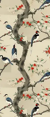 Rollo Fenster mit Motiv von Vögeln auf einem Baum
