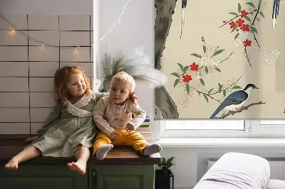 Rollo Fenster mit Motiv von Vögeln auf einem Baum
