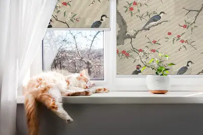 Rollo Fenster mit Motiv von Vögeln auf einem Baum