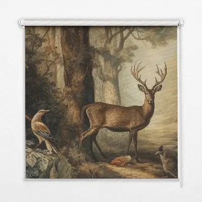 Fensterrollo mit Motiv von Tieren im Wald
