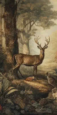 Fensterrollo mit Motiv von Tieren im Wald