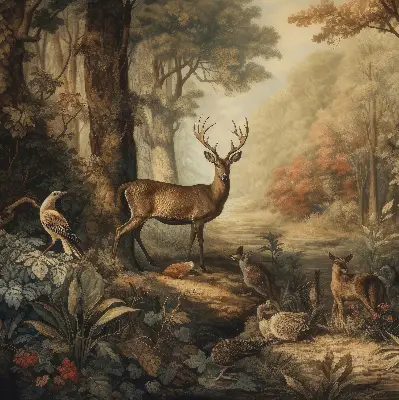 Fensterrollo mit Motiv von Tieren im Wald
