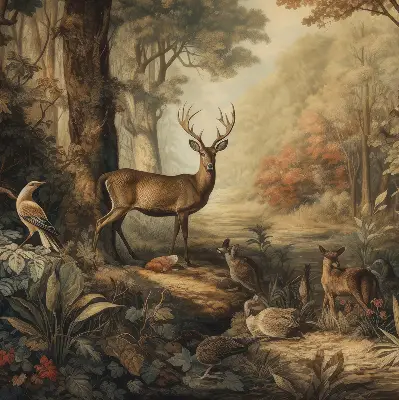 Fensterrollo mit Motiv von Tieren im Wald