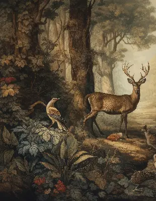 Fensterrollo mit Motiv von Tieren im Wald