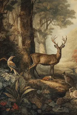 Fensterrollo mit Motiv von Tieren im Wald