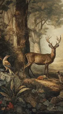 Fensterrollo mit Motiv von Tieren im Wald
