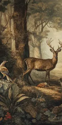 Fensterrollo mit Motiv von Tieren im Wald