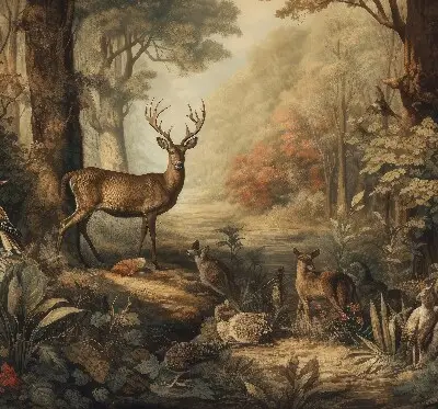 Fensterrollo mit Motiv von Tieren im Wald