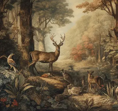 Fensterrollo mit Motiv von Tieren im Wald