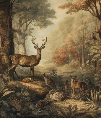 Fensterrollo mit Motiv von Tieren im Wald