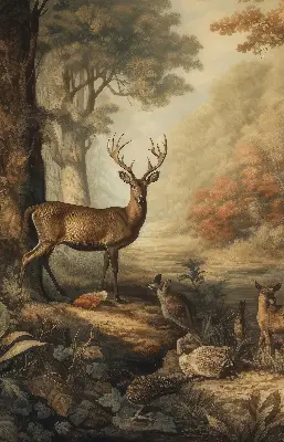 Fensterrollo mit Motiv von Tieren im Wald
