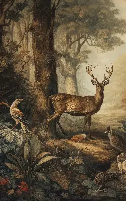 Fensterrollo mit Motiv von Tieren im Wald