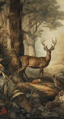 Fensterrollo mit Motiv von Tieren im Wald
