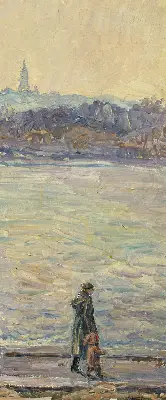 Fensterrollo mit dem Motiv Menschen auf dem Wasser