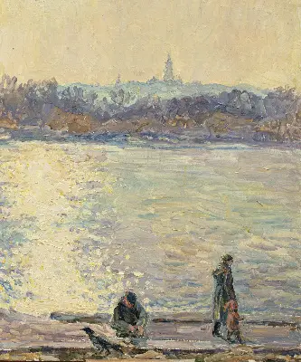 Fensterrollo mit dem Motiv Menschen auf dem Wasser