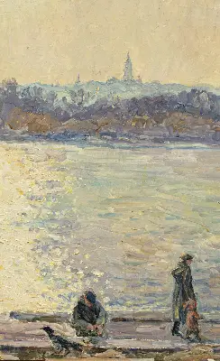Fensterrollo mit dem Motiv Menschen auf dem Wasser