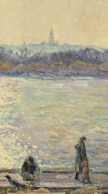 Fensterrollo mit dem Motiv Menschen auf dem Wasser
