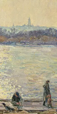 Fensterrollo mit dem Motiv Menschen auf dem Wasser
