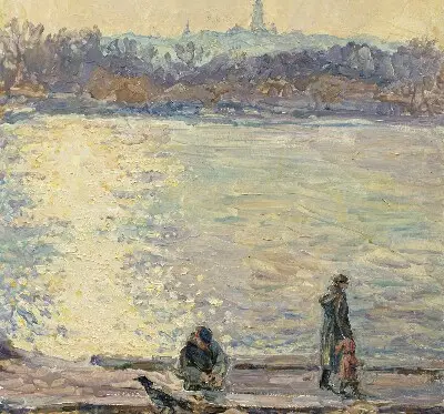 Fensterrollo mit dem Motiv Menschen auf dem Wasser