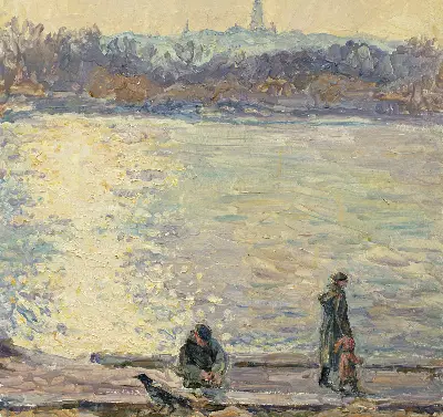 Fensterrollo mit dem Motiv Menschen auf dem Wasser