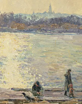 Fensterrollo mit dem Motiv Menschen auf dem Wasser