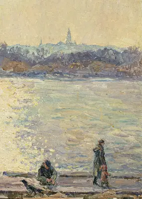 Fensterrollo mit dem Motiv Menschen auf dem Wasser