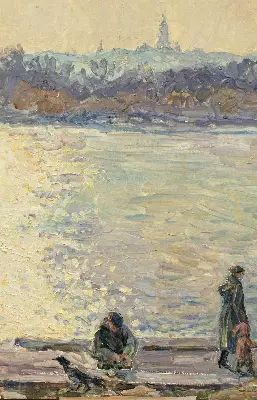 Fensterrollo mit dem Motiv Menschen auf dem Wasser