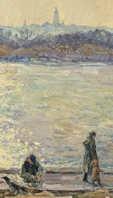 Fensterrollo mit dem Motiv Menschen auf dem Wasser