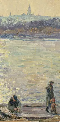 Fensterrollo mit dem Motiv Menschen auf dem Wasser