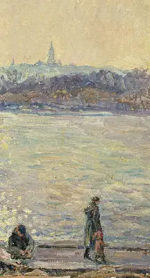 Fensterrollo mit dem Motiv Menschen auf dem Wasser