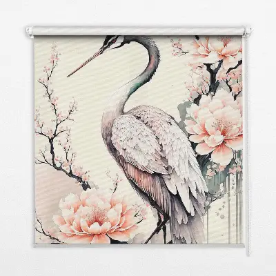 Fensterrollo mit Motiv Reiher in Blumen