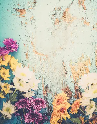 Fensterrollo mit Motiv von Blumen auf blauem Hintergrund