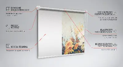 Fensterrollo mit Motiv von Blumen auf blauem Hintergrund