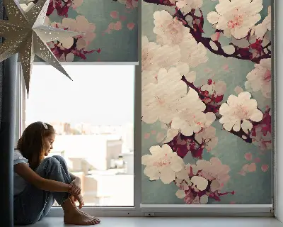 Rollo Fenster mit Kirschblütenmotiv