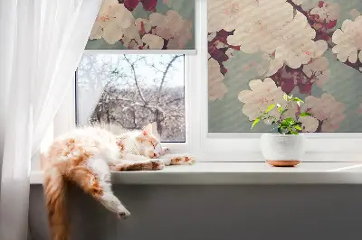 Rollo Fenster mit Kirschblütenmotiv
