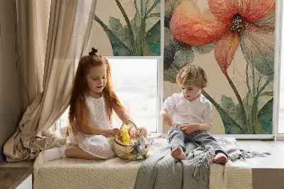 Fensterrollo für innen mit Blumenmotiv