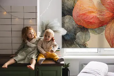 Fensterrollo für innen mit Blumenmotiv