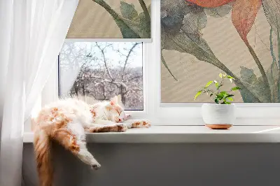 Fensterrollo für innen mit Blumenmotiv