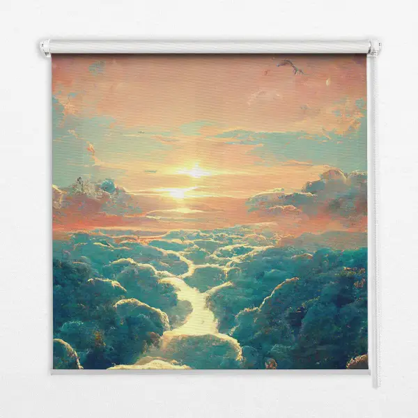 Fensterrollo mit Motiv Sonnenuntergang