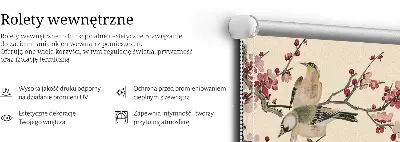 Fensterrollo mit Motiv von Kirschblüten und einem Vogel