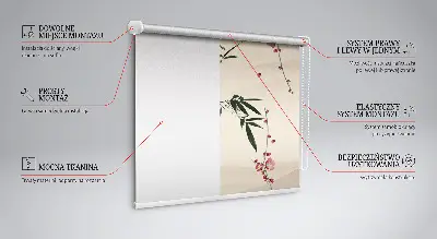 Fensterrollo mit Motiv von Kirschblüten und einem Vogel