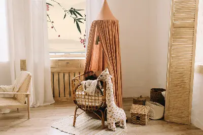 Fensterrollo mit Motiv von Kirschblüten und einem Vogel
