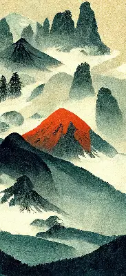 Rollo Fenster mit Motiv Berge im Nebel