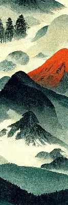 Rollo Fenster mit Motiv Berge im Nebel